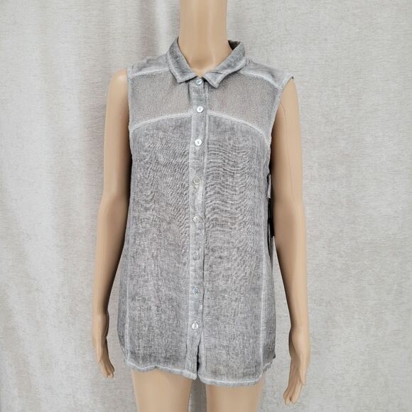 ii Sisters Gray Button Down Sleeveless Blouse Mesh Contrast Women's Size Medium - Picture 2 of 14